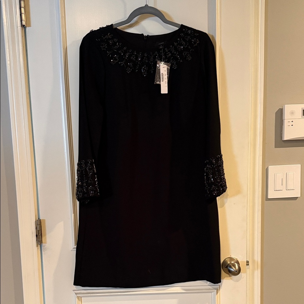 J. Crew embellished Shift Black Dress with Beaded Accents.  Size 2. NWT!